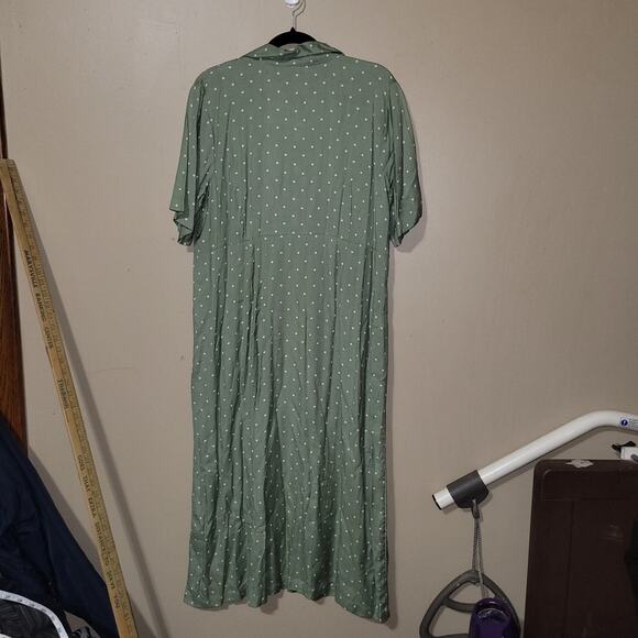 Only Necessities Dress Green Square Poka Dot Dress SZ 16W Cottagecore Casual - Picture 6 of 7